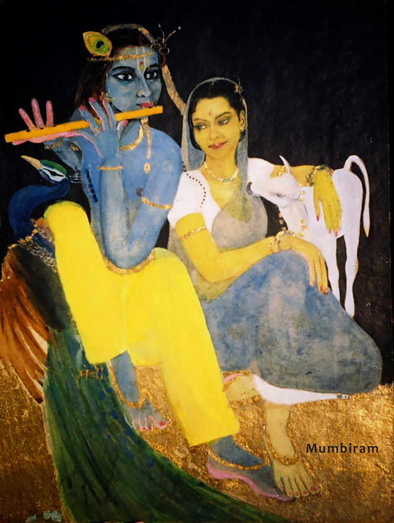 “Radha Svadheenbhartrika (Radha has Krishna to herself in a favourable mood)” by Mumbiram, Watercolor, 1995, Pune