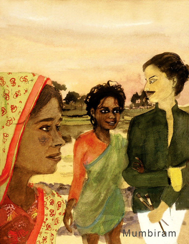 “Drupada coming out of the river with Mumbiram”, by Mumbiram, Watercolor, 1990