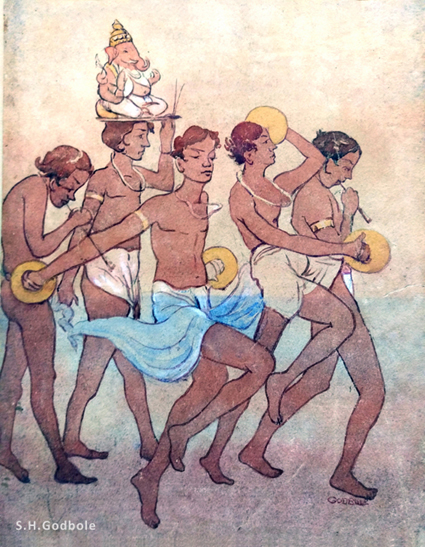 Read more about the article “Young Men with Ganesha on Ocean Beach”, by S.H.Godbole, watercolor, Pune, circa 1930