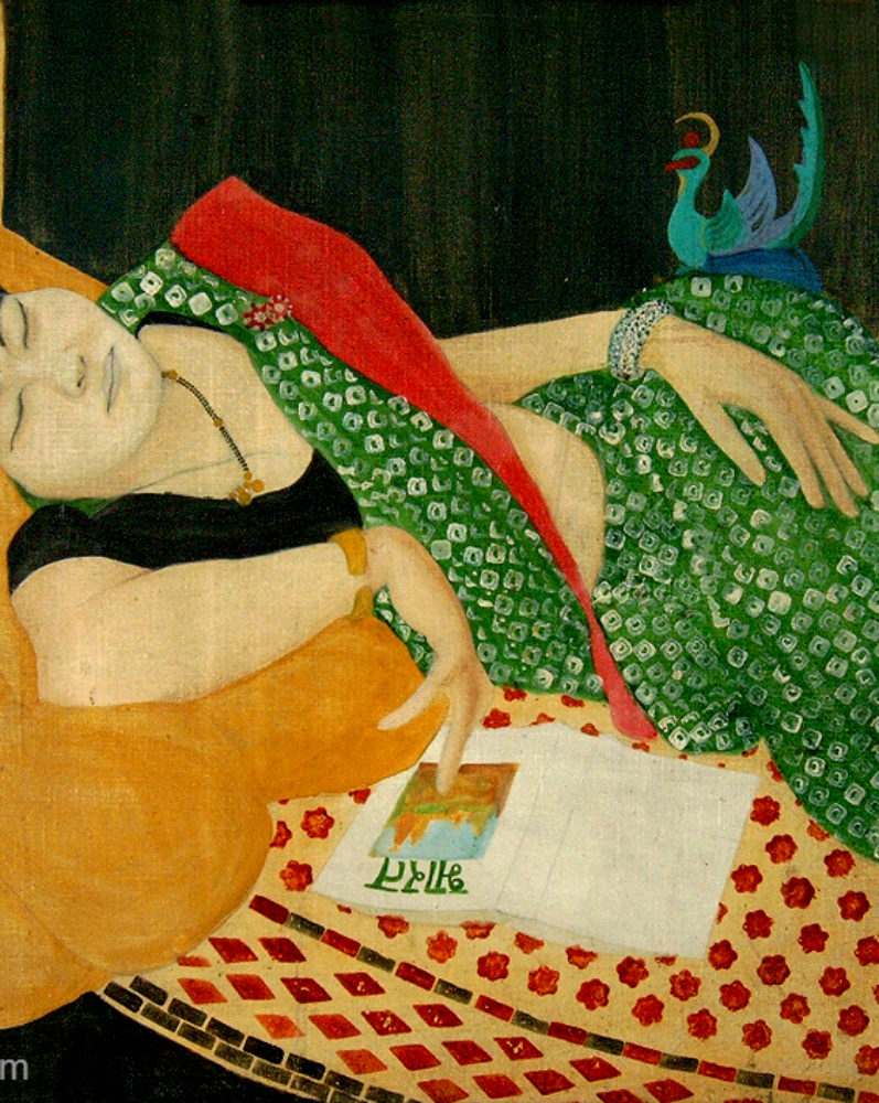 “Gokula dreaming of India”, Oil on canvas, 1988, Japan