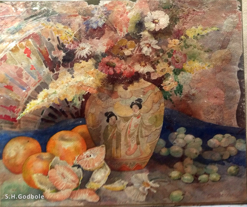 Read more about the article “Antique Japanese Vase in Artist Godbole’s legendary farmhouse in Pune”, by S.H.Godbole, watercolor, Pune, 1950