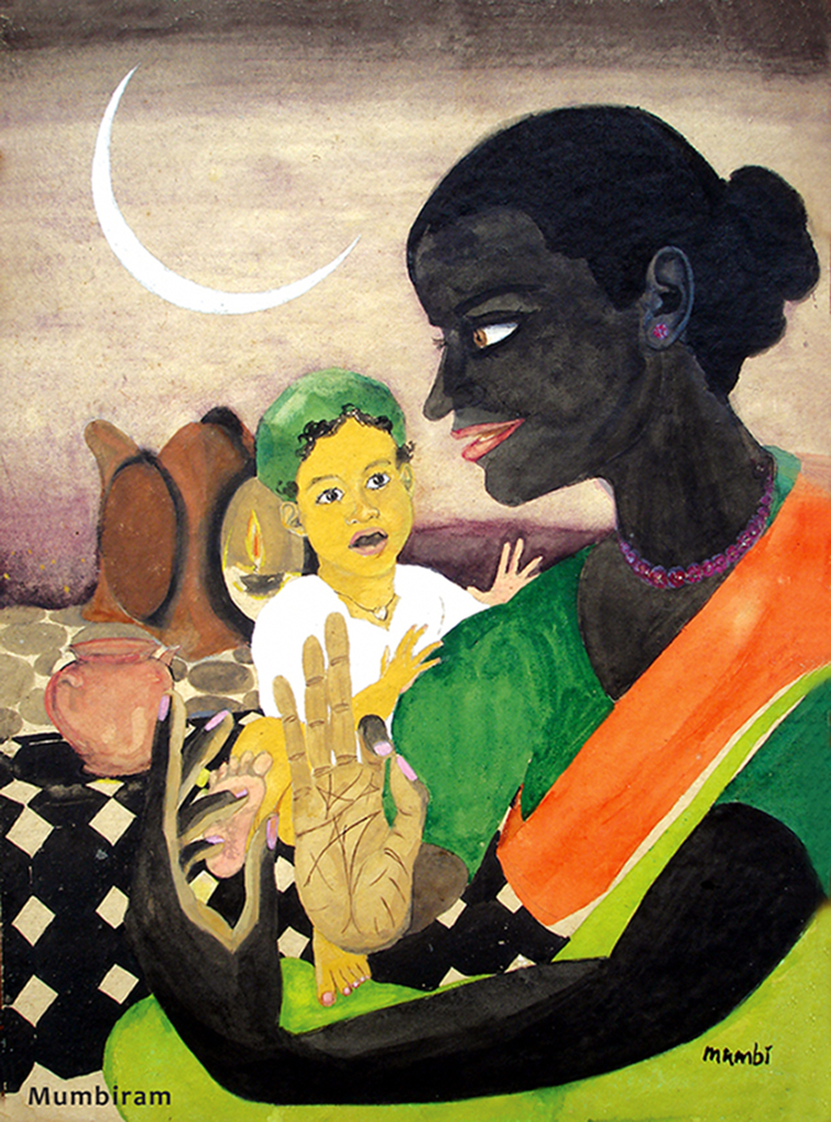 “Vrindadevi reveals the secrets of Bhakti”, by Mumbiram, Watercolor, 1990, Pune
