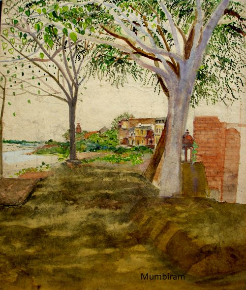 "At the Bank of Yamuna",  Watercolour, 1987, Vrindavan, Mumbiram