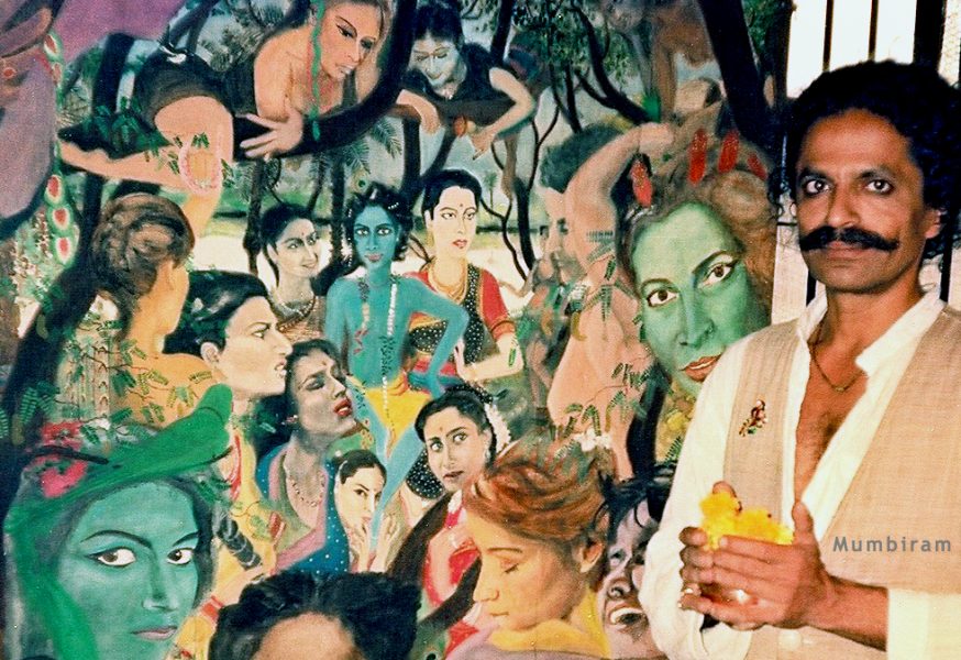 Mumbiram with Forest Women in his legendary studio in Pune before the painting left to Stuttgart, Germany