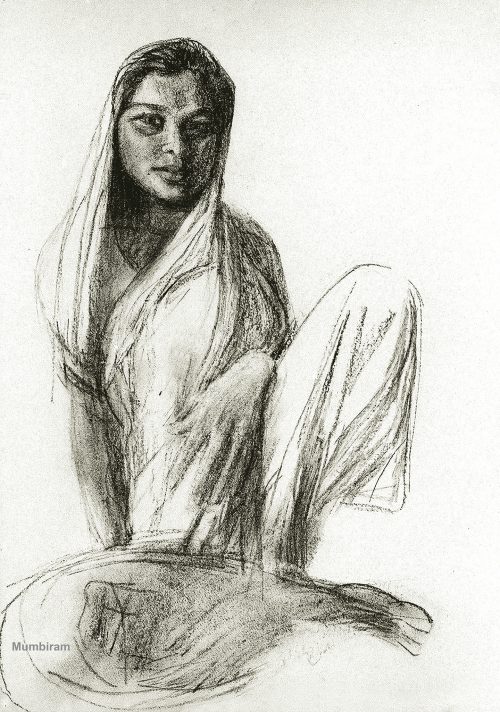 Yamuna, Mumbiram Yamuna, Charcoal, 1985, Mumbiram