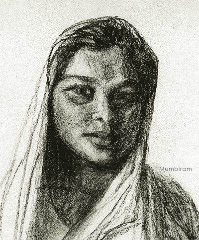 Yamuna, detail, Charcoal, Mumbiram